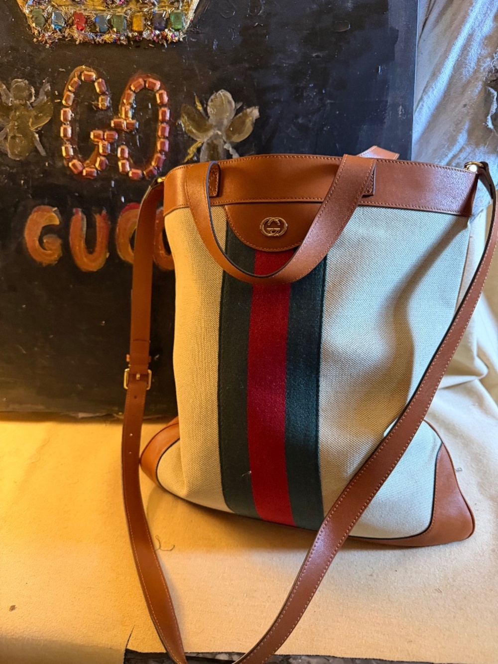 Gucci Vintage Web Canvas Shopping Tote